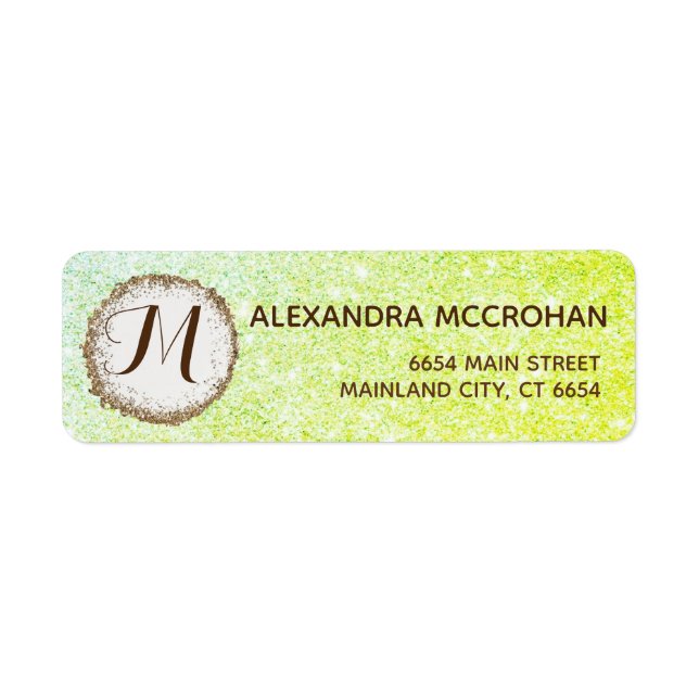 Faux Gold Green Leave Glitter Foil Return Address (Front)