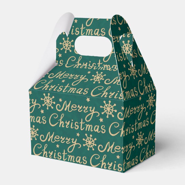 Faux Gold & Green Merry Christmas Lettering Favor Box (Front Side)