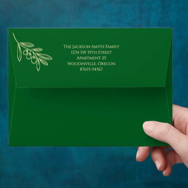 Faux Gold Green Peace Olive Branch Card Matching Envelope (Hand)