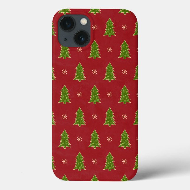 Faux Gold Green Red Christmas Trees Pattern Case-Mate iPhone Case (Back)