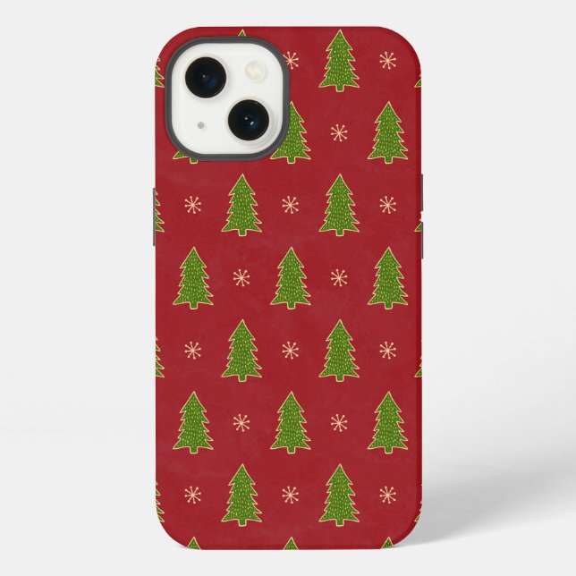Faux Gold Green Red Christmas Trees Pattern iPhone Case (Back)
