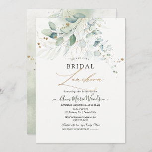 Faux Gold Green Watercolor Eucalyptus Luncheon Invitation