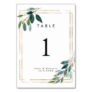faux gold greenery wedding table number card