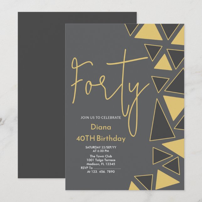Faux Gold & Grey Invitation d'anniversaire (Devant / Derrière)