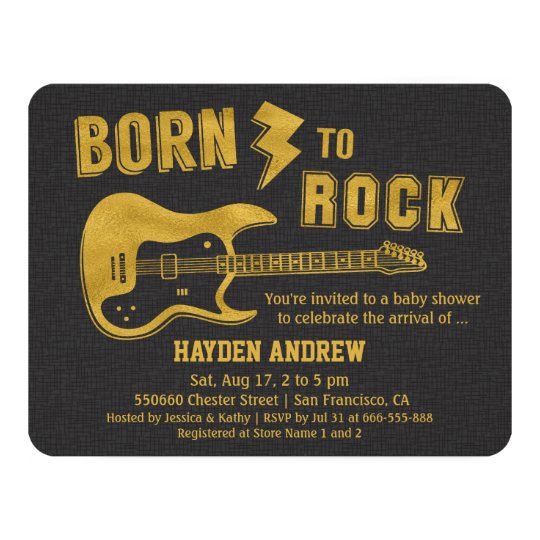 Faux Gold Guitar Rockstar Baby Shower invitations