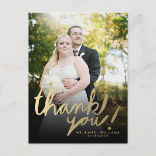 Faux Gold Hand Script Photo Thank You Postcard