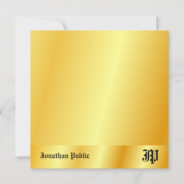 Faux Gold Handwriting Monogram Personalized Card (Front)