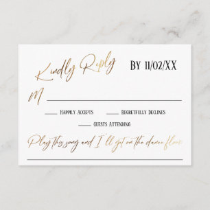 Faux Gold Handwriting Simple Song Request RSVP Enclosure Card