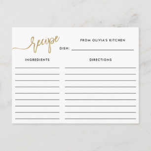 Faux Gold Handwritten Script   Recipe Card