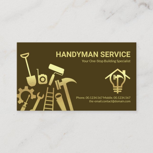 Faux Gold Handyman Tools Home Renovation Business Card (Front)
