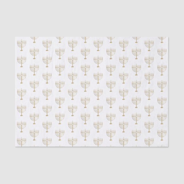 Faux Gold Hanukkah Menorah Pattern White Holiday Tissue Paper (Front)