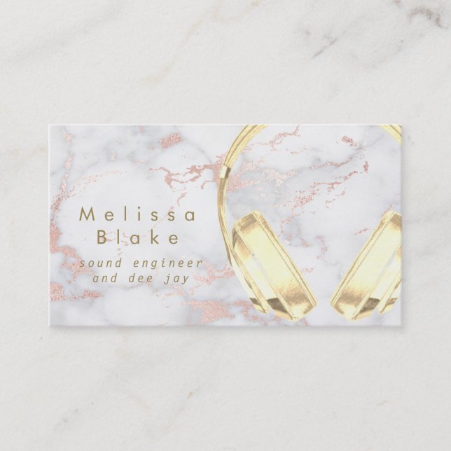 faux gold headphones on marble business card (Front)