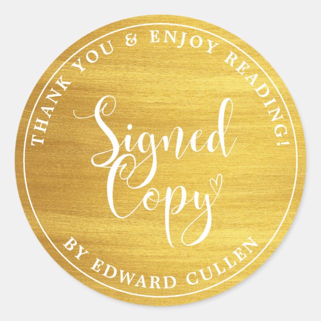 Faux Gold Heart Handwriting Signed Copy Classic Round Sticker (Front)