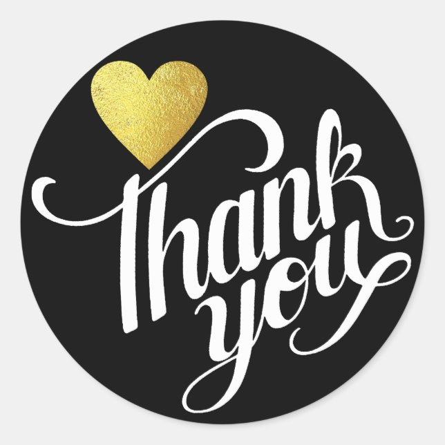 faux gold heart love thank you classic round sticker (Front)