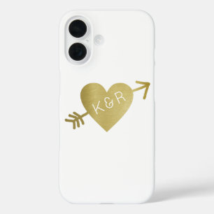 Faux Gold Heart of love with initials, romantic iPhone 16 Case