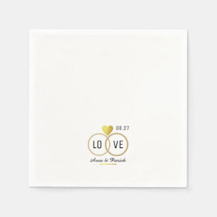 faux gold heart with two wedding rings . love  napkin