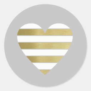 faux gold heart with white stripes, modern  classic round sticker