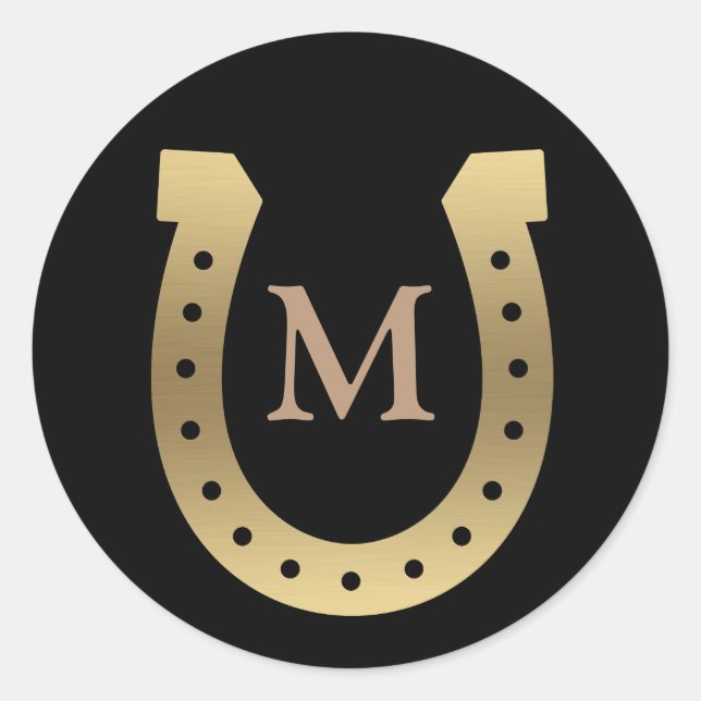 Faux Gold Horseshoe Monogram Classic Round Sticker (Front)