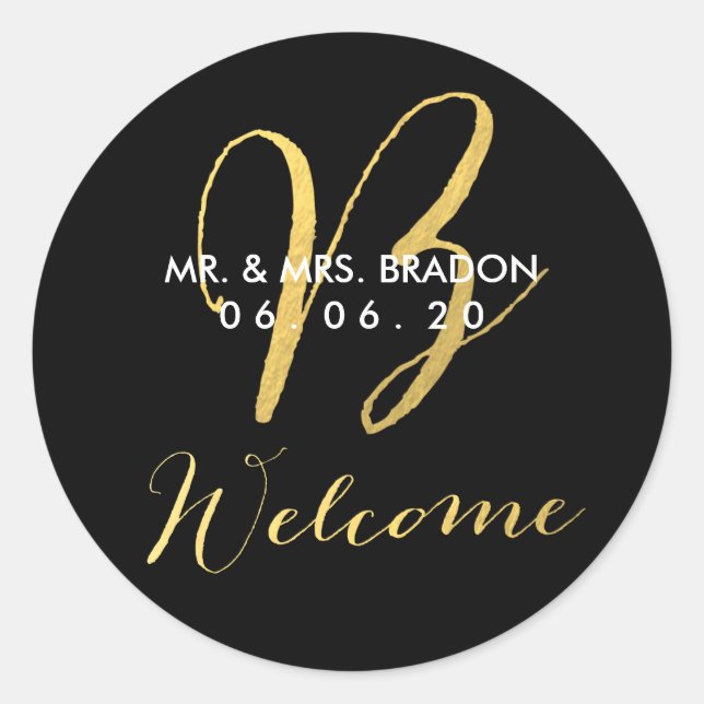 Faux Gold Initial B | Sticker de bienvenue mariage (Devant)