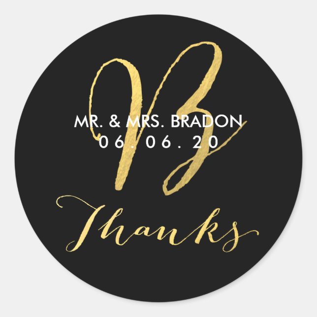 Faux Gold Initial B | Sticker Merci Mariage (Devant)