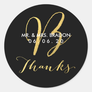 Faux Gold Initial B   Wedding Thank You Sticker