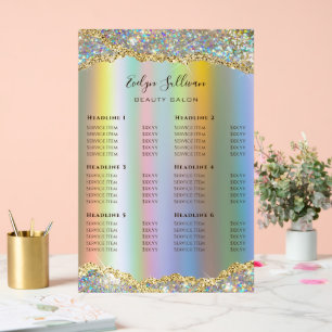 Faux Gold Iridescent Glitter Foil Price List Acrylic Sign
