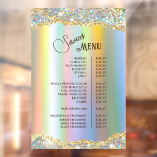 Faux Gold Iridescent Glitter Foil Services Menu Window Cling