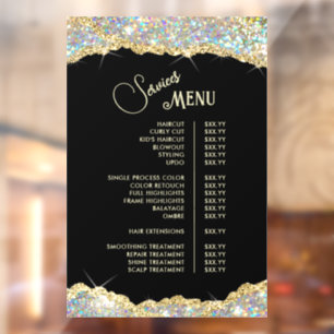 Faux Gold Iridescent Glitter Services Menu Window Cling