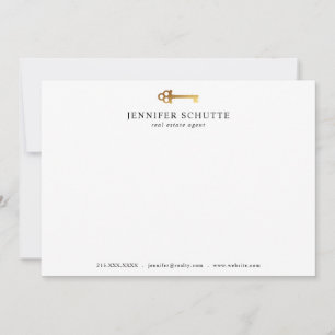 Faux Gold Key Personalized Chic Realtor Stationery Card