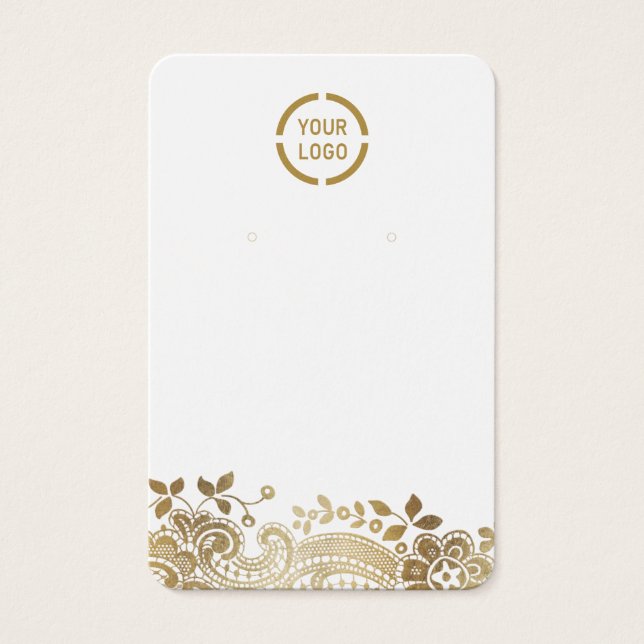 Faux gold lace custom logo white earring display (Front)