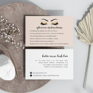 Faux Gold Lash Extension Aftercare Instructions Business Card