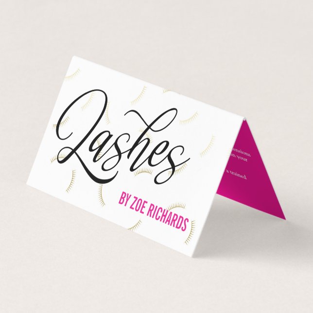 Faux Gold Lashes Hot Pink Lash Artist Aftercare Business Card (Front)