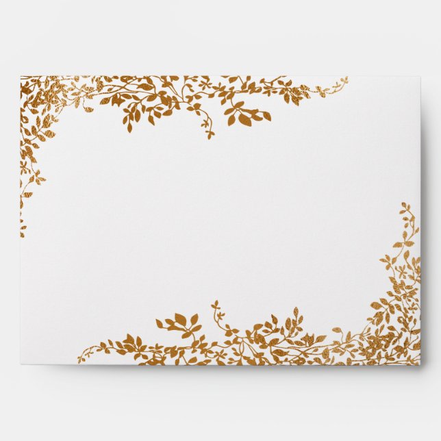 Faux Gold Leaf Floral Wedding Envelope (Front)