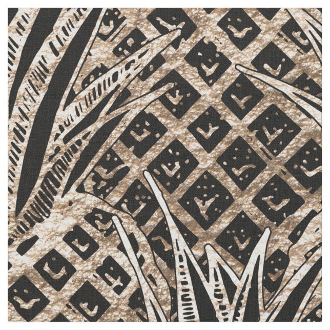 Faux Gold Leaf Pineapple Collage Fabric (Close Up)