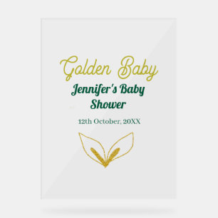 Faux gold leafy green forest enchantedbaby shower acrylic sign