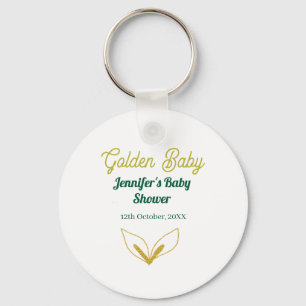Faux gold leafy green forest enchantedbaby shower keychain