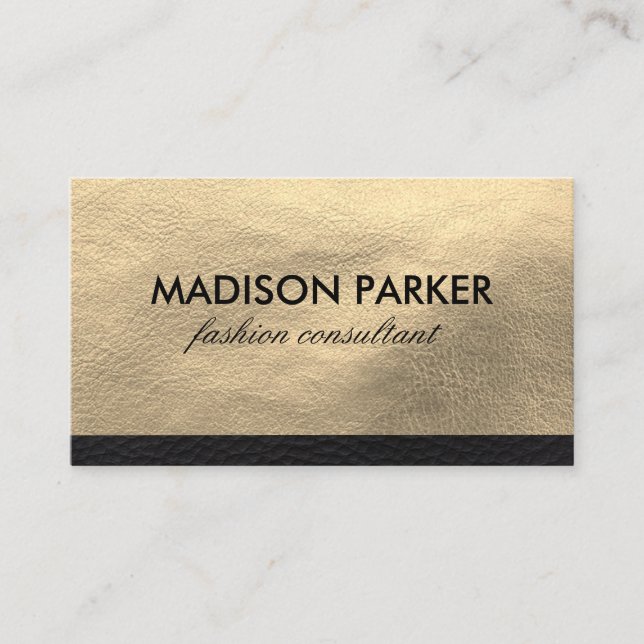 Faux Gold Leather and Black Leather Trim Business Card (Front)
