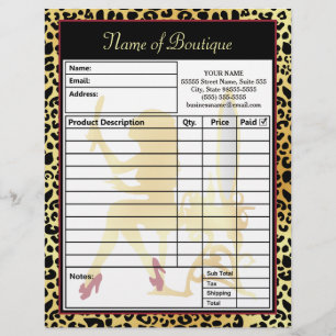 FAUX Gold Leopard Print Hair Boutique Order Form Letterhead