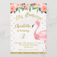 Faux Gold Let's Flamingle Birthday Invitation