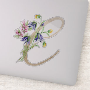 Faux Gold Letter “C” Watercolour Wild Flowers