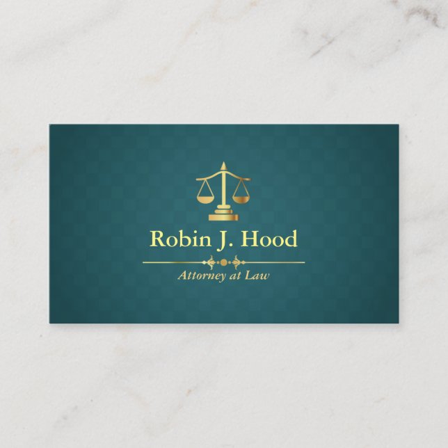 Faux Gold Libra Dark Green Rhombus Lawyer Business Card (Front)