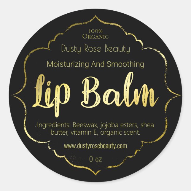 Faux Gold Lip Balm Label Handmade Business (Front)