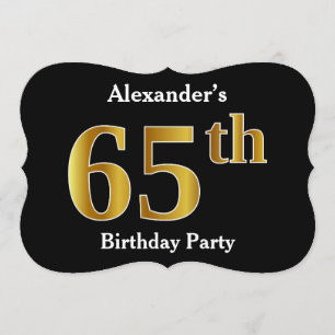 Faux Gold Look 65th Birthday Party + Custom Name Invitation