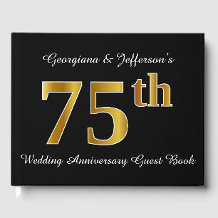Faux Gold Look 75th Wedding Anniversary + Names Guest Book