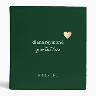 Faux Gold Love Heart Elegant Dark Green Binder