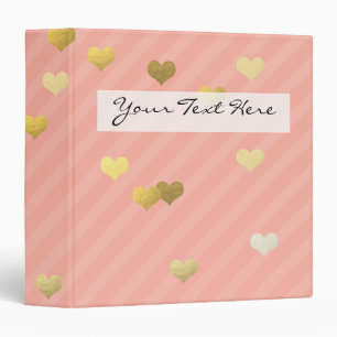 faux gold love hearts pattern, pastel pink stripes binder