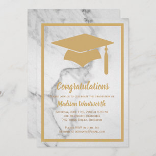 Faux Gold & Marble Graduation Invitation