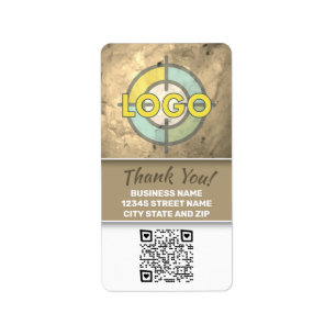 Faux Gold Marble Label with Logo and White QR Code