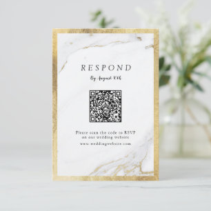 Faux gold marble luxury modern wedding QR code RSVP Card