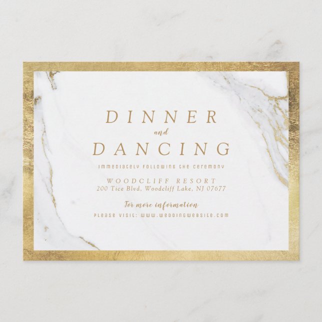 Faux gold marble luxury modern wedding reception enclosure card (Front)